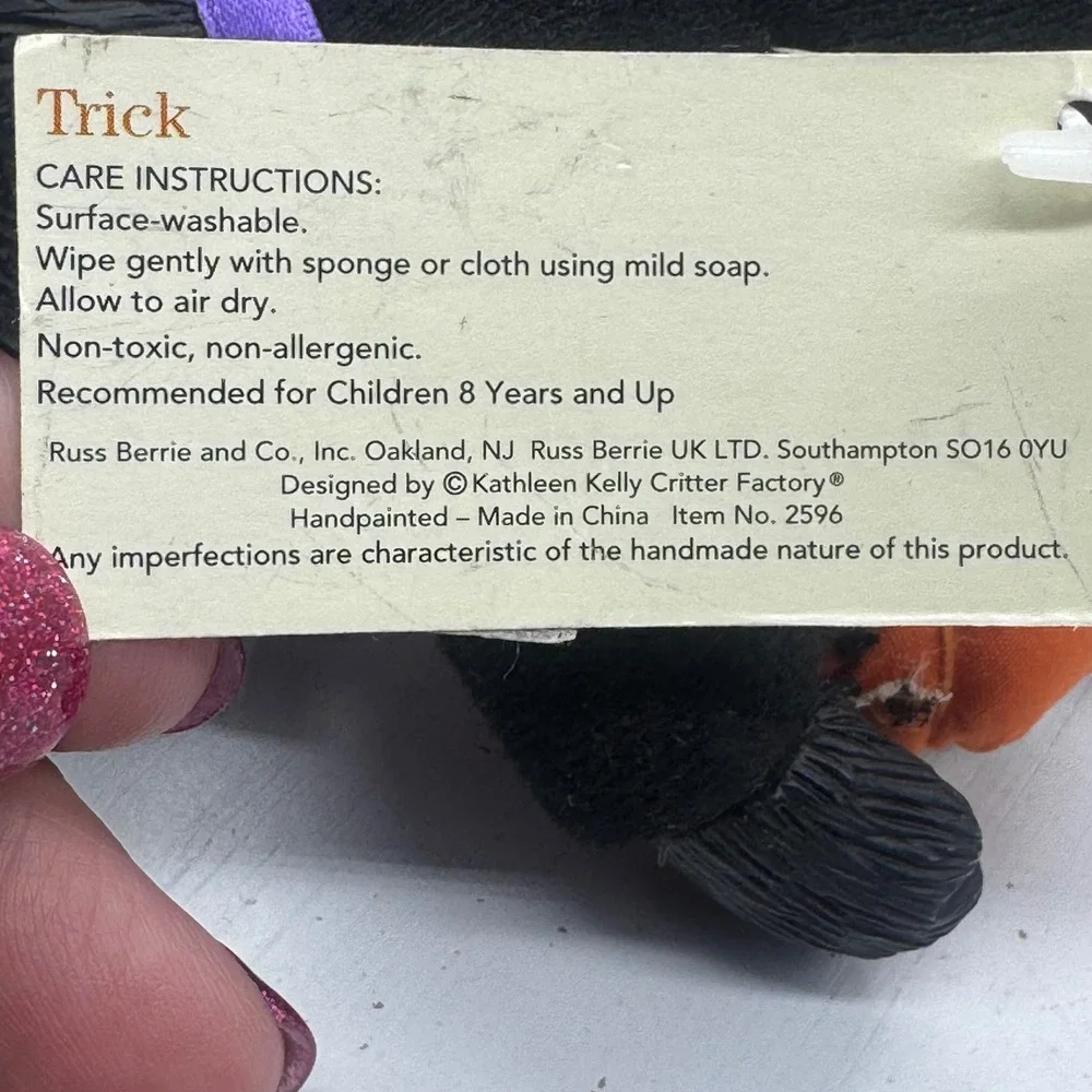 Russ Berrie Li'l Treaters Trick Black Cat Halloween Plush Pumpkin Kathleen Kelly
